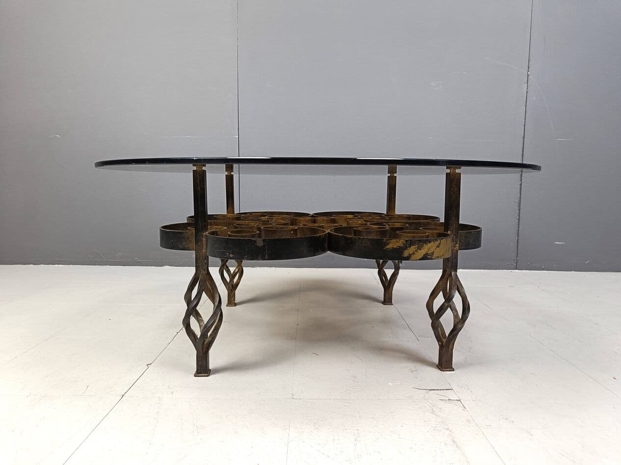 Coffee Table Brutalist, brown, iron, glass, Belgium, 1970s. - 269225