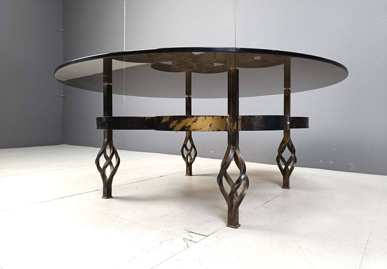 Coffee Table Brutalist, brown, iron, glass, Belgium, 1970s. - 269229