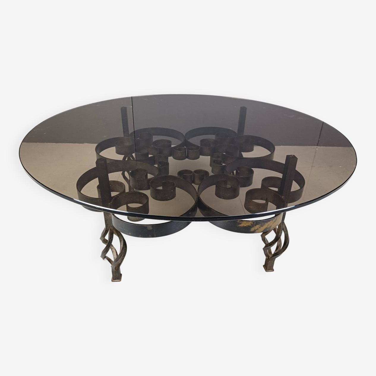 Coffee Table Brutalist, brown, iron, glass, Belgium, 1970s. - 269221