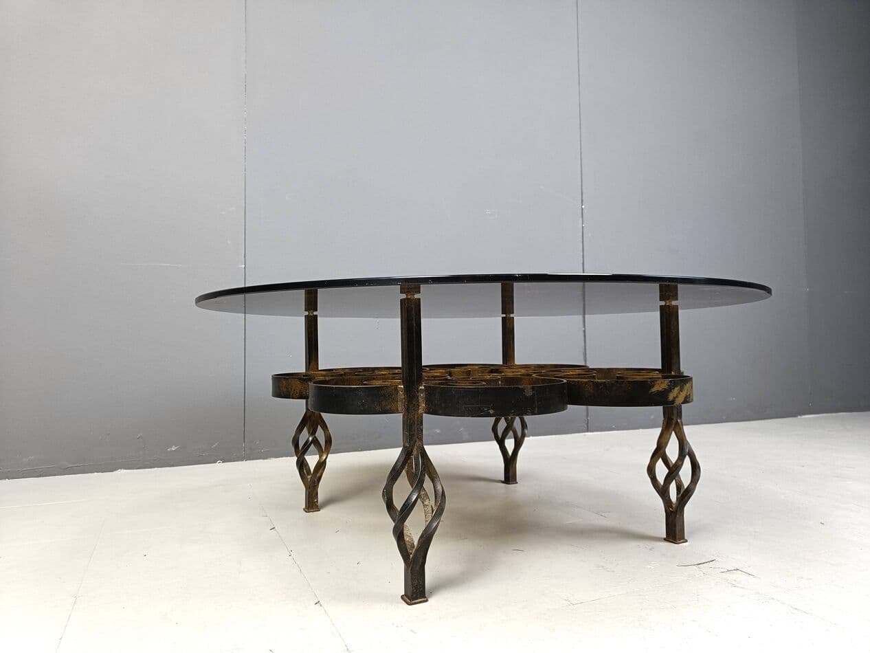 Coffee Table Brutalist, brown, iron, glass, Belgium, 1970s. - 269227
