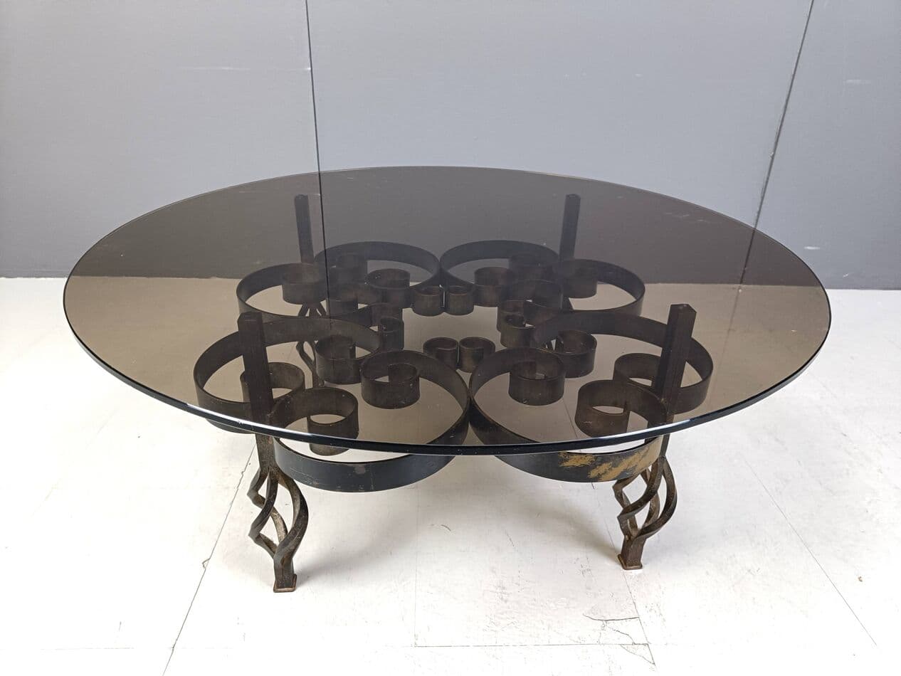 Coffee Table Brutalist, brown, iron, glass, Belgium, 1970s. - 269230
