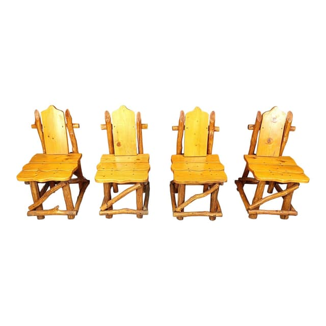 Set of four dining chairs, brutalist, brown wood, Germany, 1960s. - DIMENSION