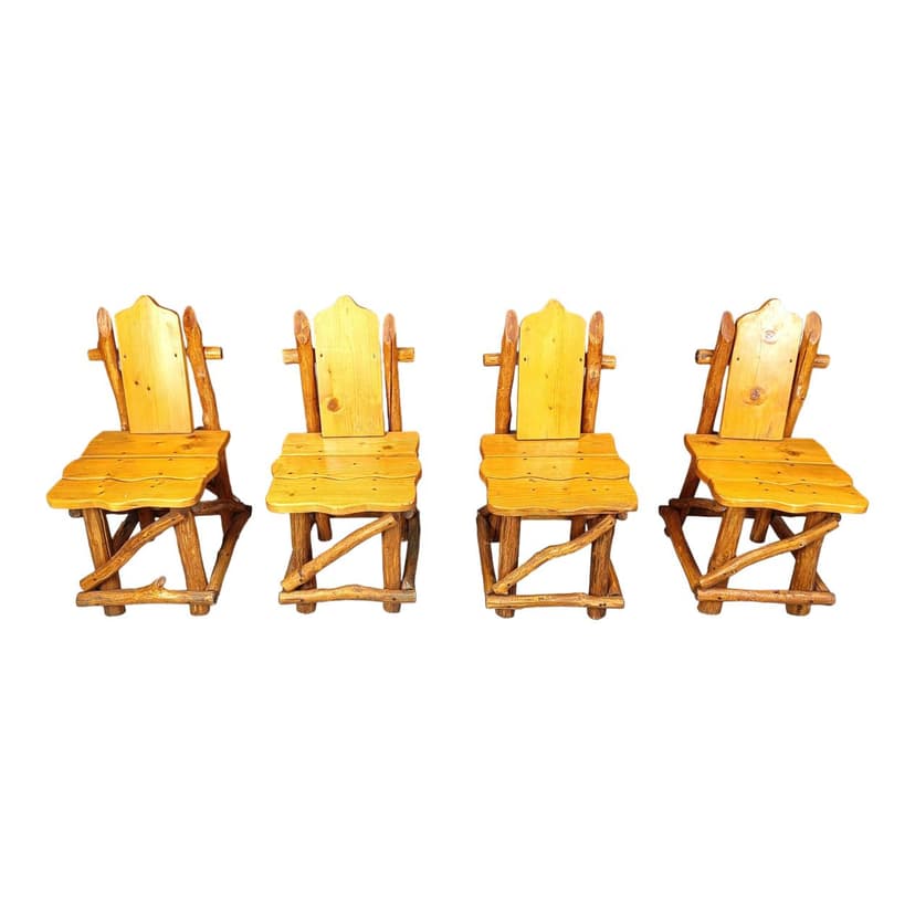 Set of four dining chairs, brutalist, brown wood, Germany, 1960s.