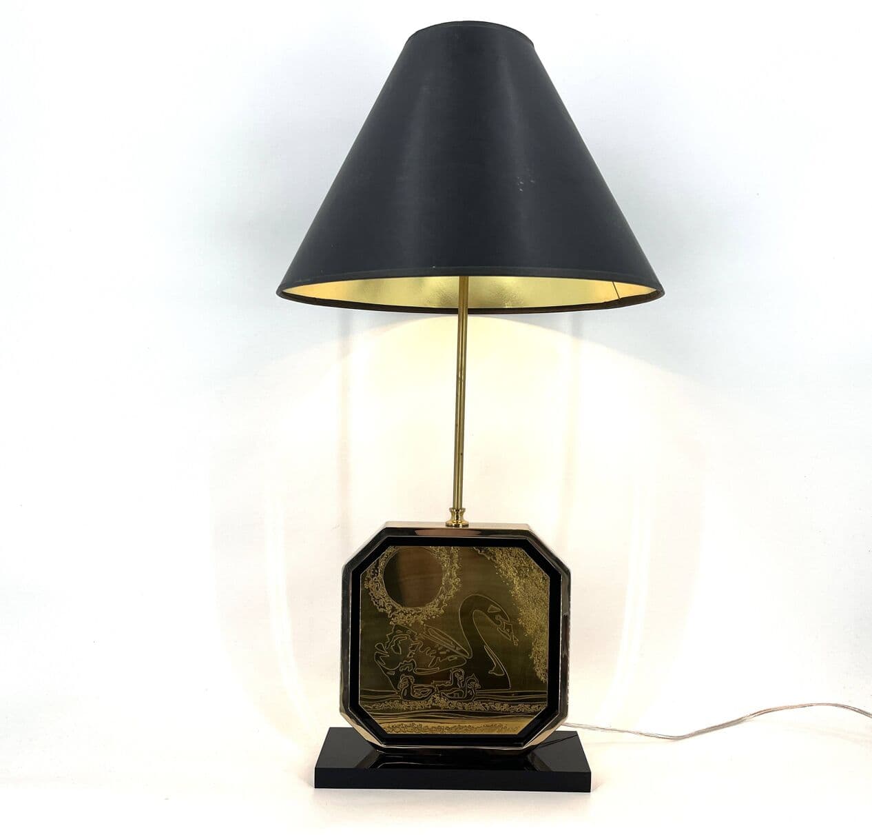 Lampa stołowa, mosiądz złoty, proj. G. Mathias, Belgia, lata 70. - 269185