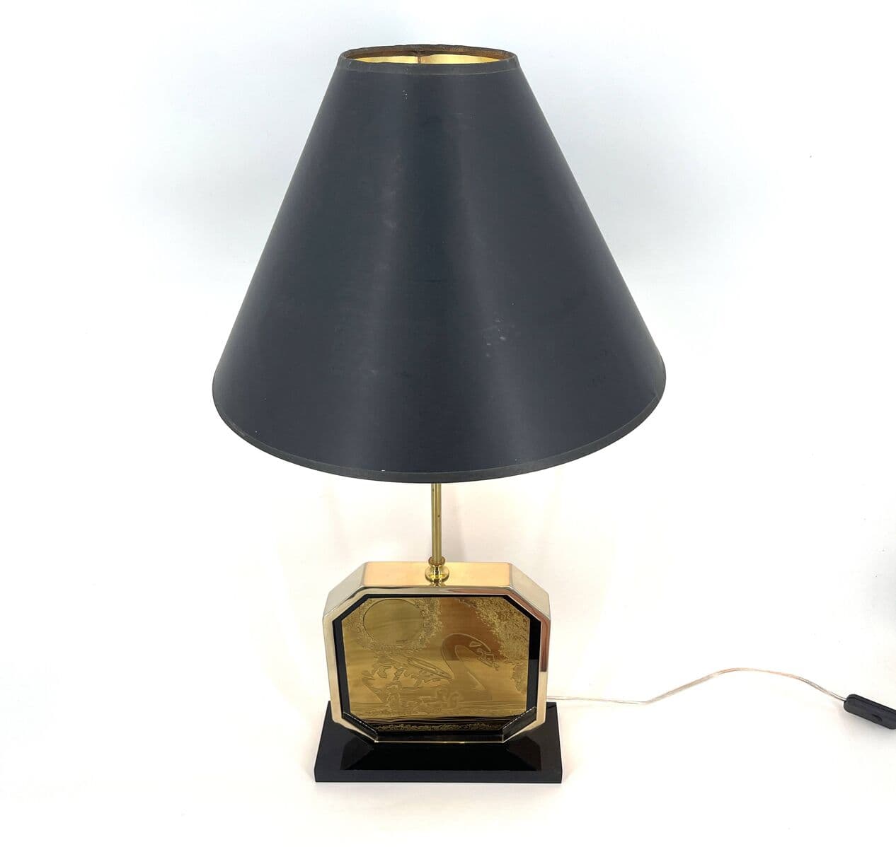 Lampa stołowa, mosiądz złoty, proj. G. Mathias, Belgia, lata 70. - 269190