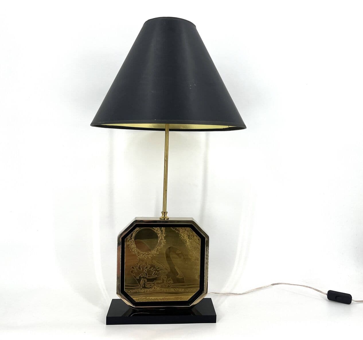 Lampa stołowa, mosiądz złoty, proj. G. Mathias, Belgia, lata 70. - 269193