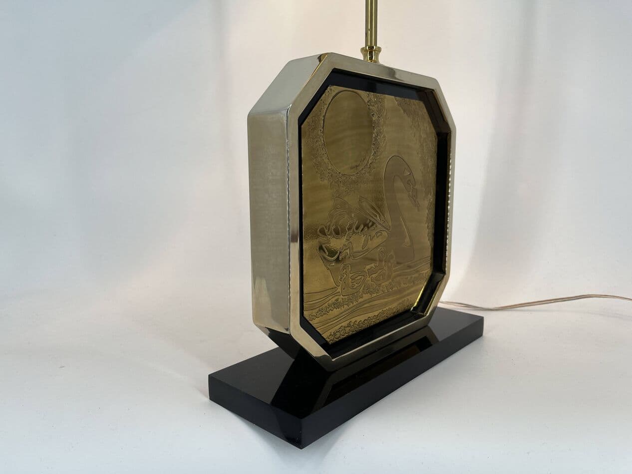 Lampa stołowa, mosiądz złoty, proj. G. Mathias, Belgia, lata 70. - 269191