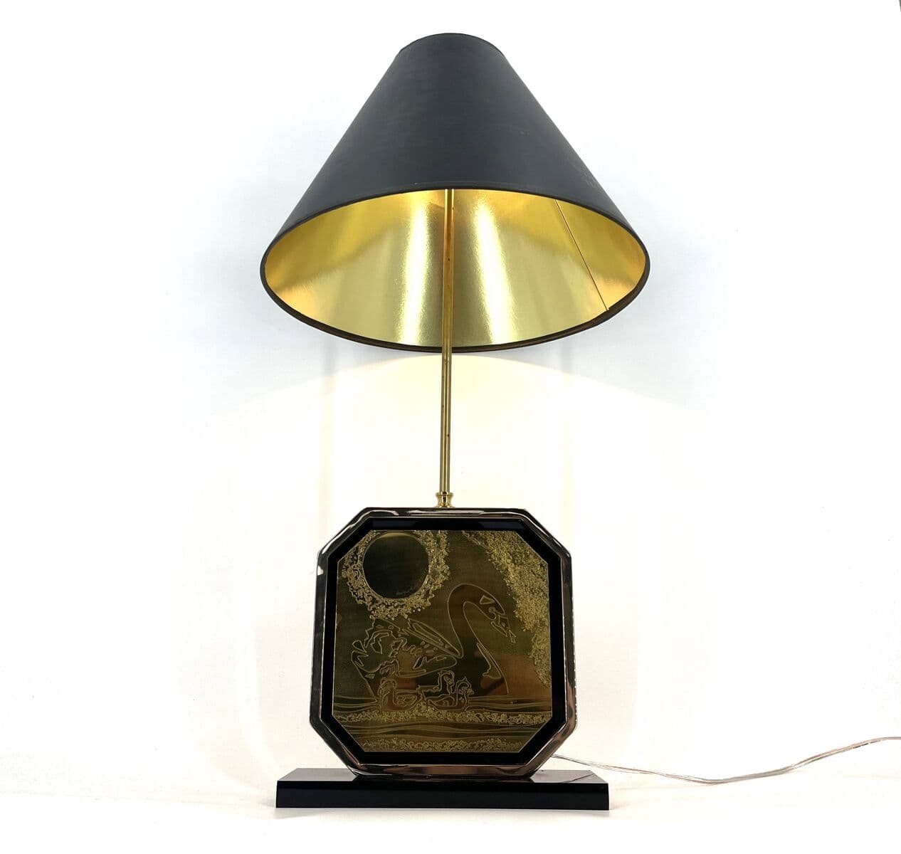Lampa stołowa, mosiądz złoty, proj. G. Mathias, Belgia, lata 70. - 269183