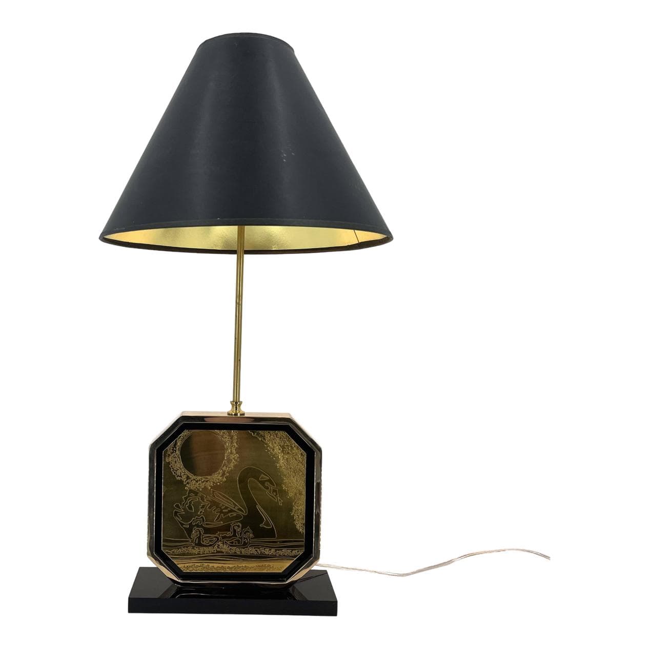 Lampa stołowa, mosiądz złoty, proj. G. Mathias, Belgia, lata 70.