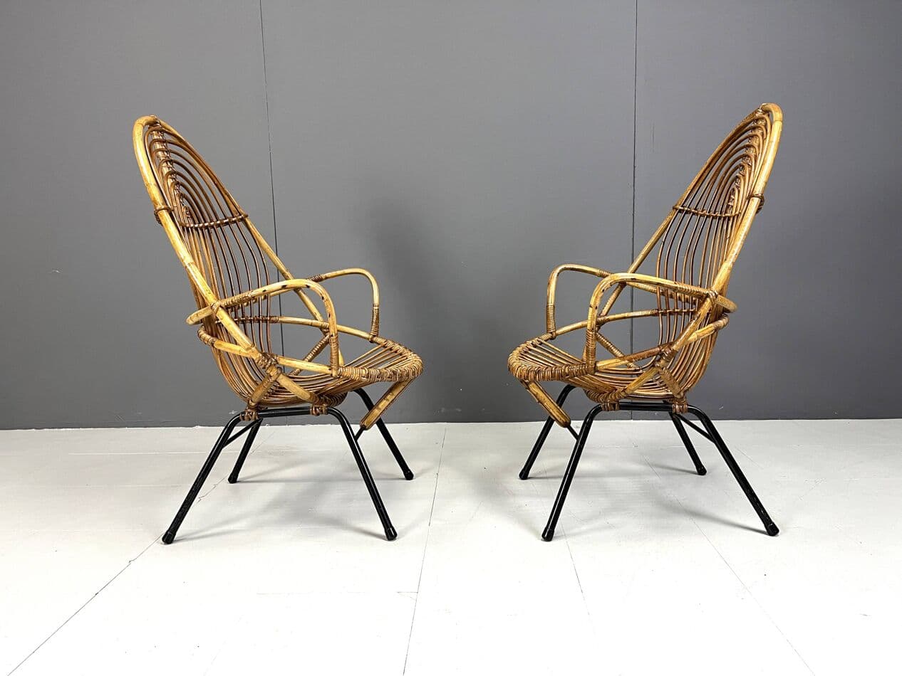 Para foteli lounge, rattan beżowy, proj. Rohé Noordwolde, Holandia, lata 60. - 269166