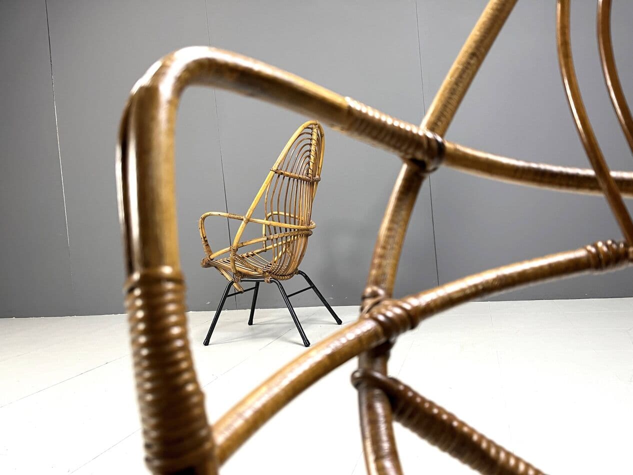 Para foteli lounge, rattan beżowy, proj. Rohé Noordwolde, Holandia, lata 60. - 269162