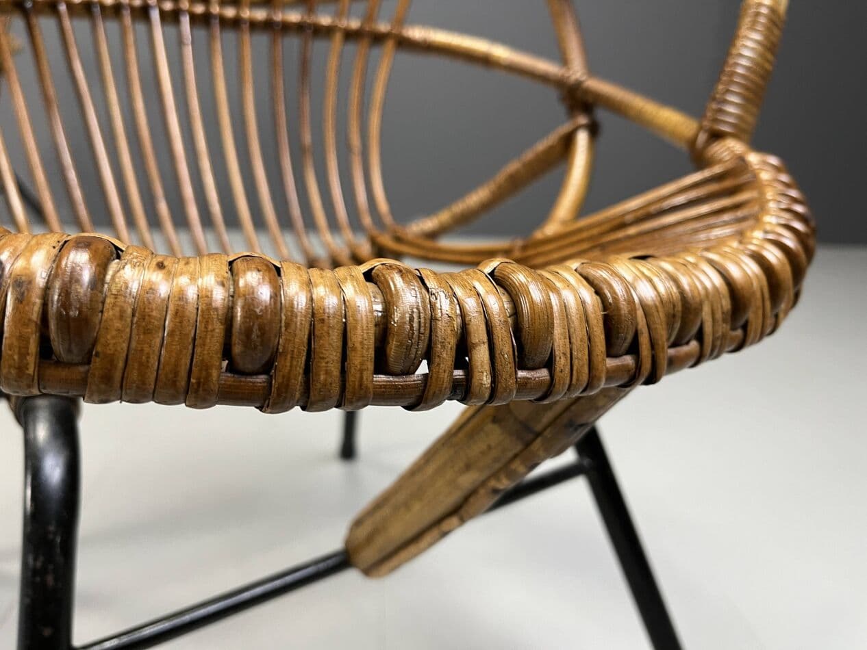 Para foteli lounge, rattan beżowy, proj. Rohé Noordwolde, Holandia, lata 60. - 269171