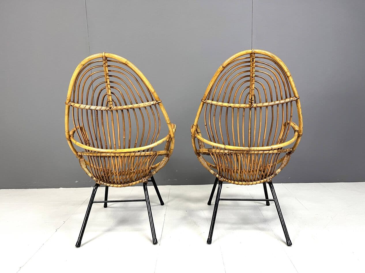 Para foteli lounge, rattan beżowy, proj. Rohé Noordwolde, Holandia, lata 60. - 269167