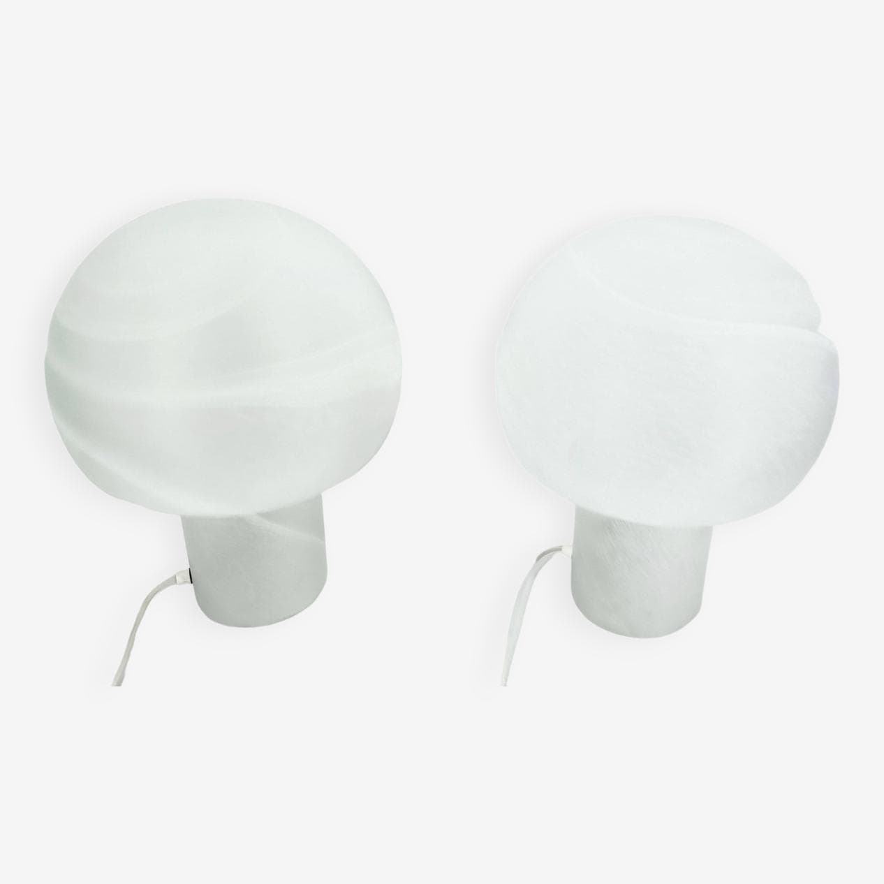 Para lamp stołowych Mushroom, szkło białe, Peill & Putzler, Niemcy, lata 70. - 269125