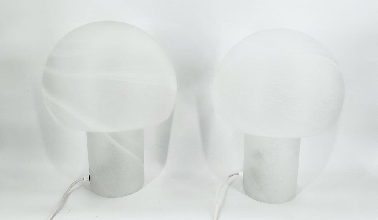 Para lamp stołowych Mushroom, szkło białe, Peill & Putzler, Niemcy, lata 70. - 269132