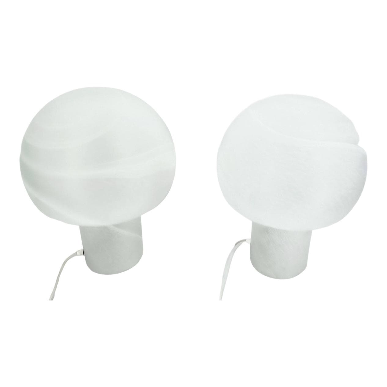 Para lamp stołowych Mushroom, szkło białe, Peill & Putzler, Niemcy, lata 70.