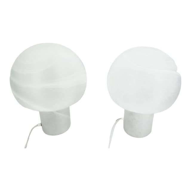 Para lamp stołowych Mushroom, szkło białe, Peill & Putzler, Niemcy, lata 70. - WYMIARY