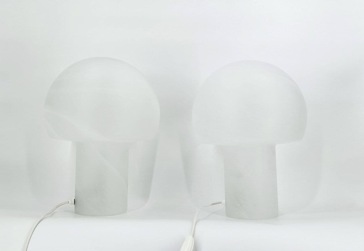 Para lamp stołowych Mushroom, szkło białe, Peill & Putzler, Niemcy, lata 70. - 269133
