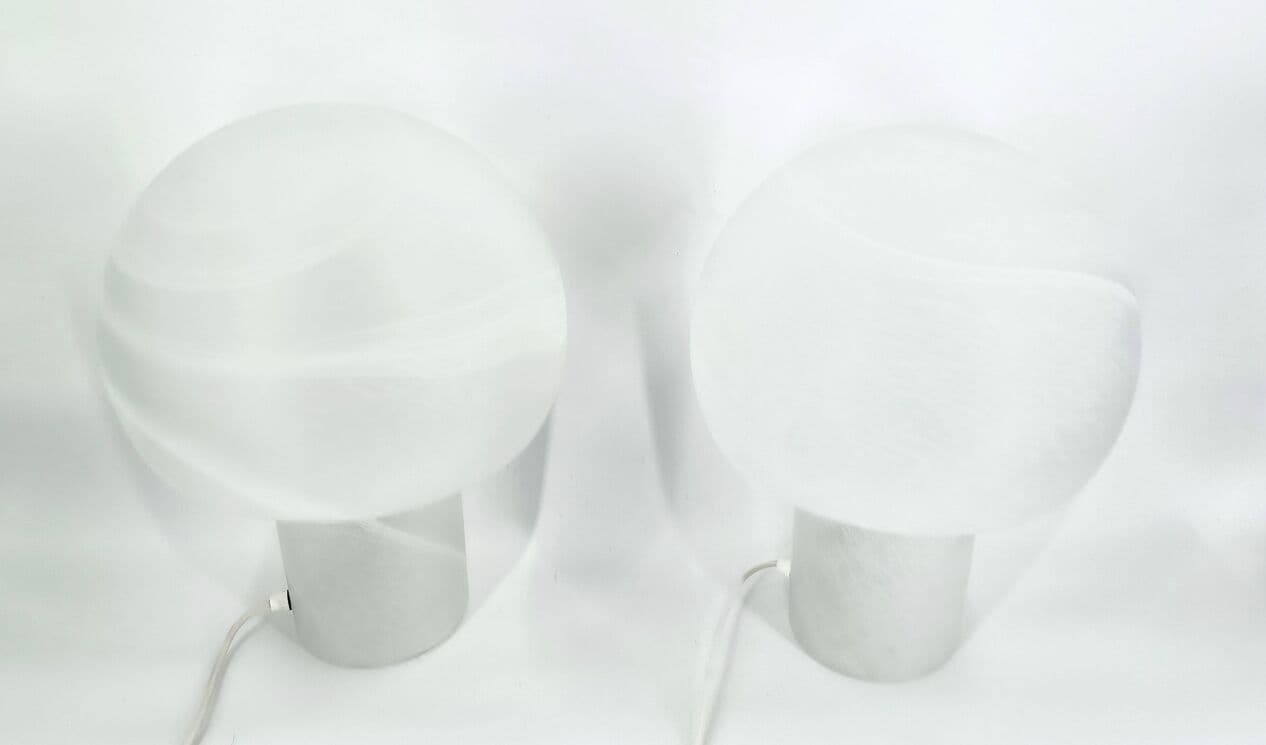 Para lamp stołowych Mushroom, szkło białe, Peill & Putzler, Niemcy, lata 70. - 269131