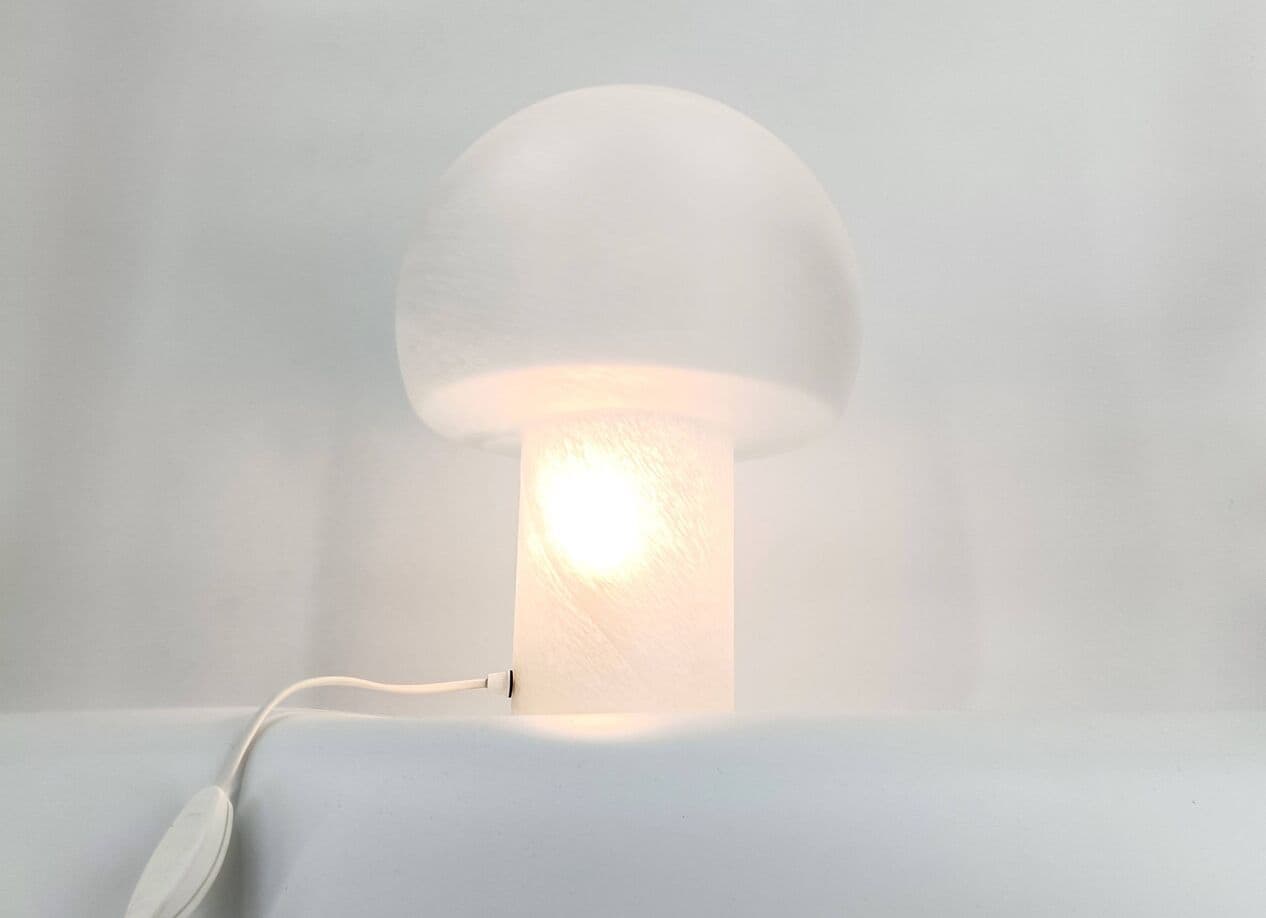 Para lamp stołowych Mushroom, szkło białe, Peill & Putzler, Niemcy, lata 70. - 269130