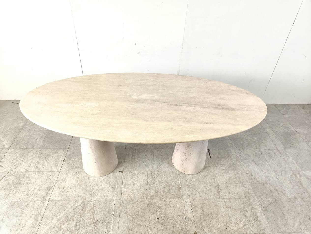 Stół jadalniany owalny, beżowy, trawertyn, lata 70. - 269096