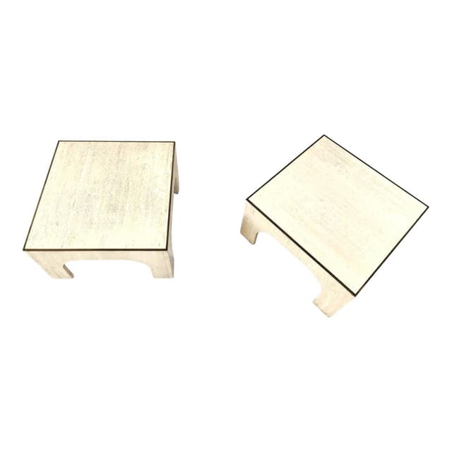 Pair of coffee tables, beige travertine, brass, Italy, 1970s. - DIMENSION
