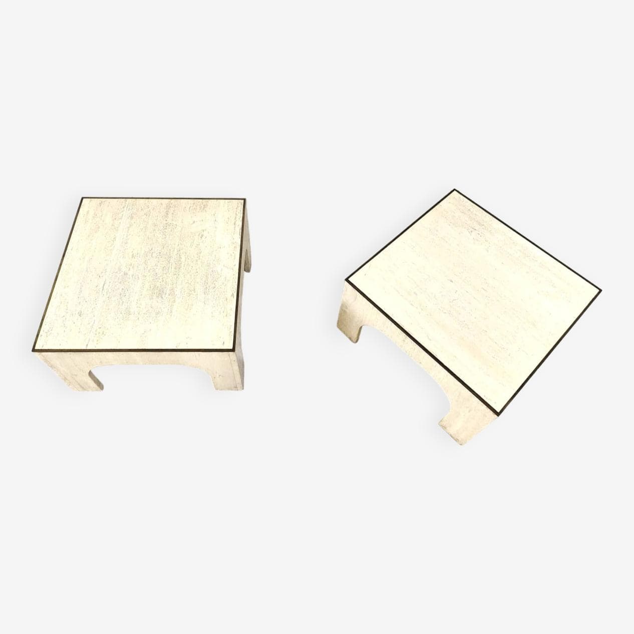 Pair of coffee tables, beige travertine, brass, Italy, 1970s. - 269093