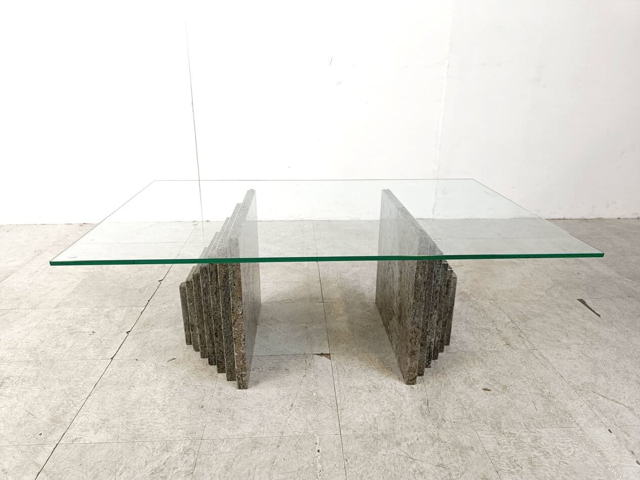 Coffee table, clear glass, grey granite, Italy, 1980s. - 269080