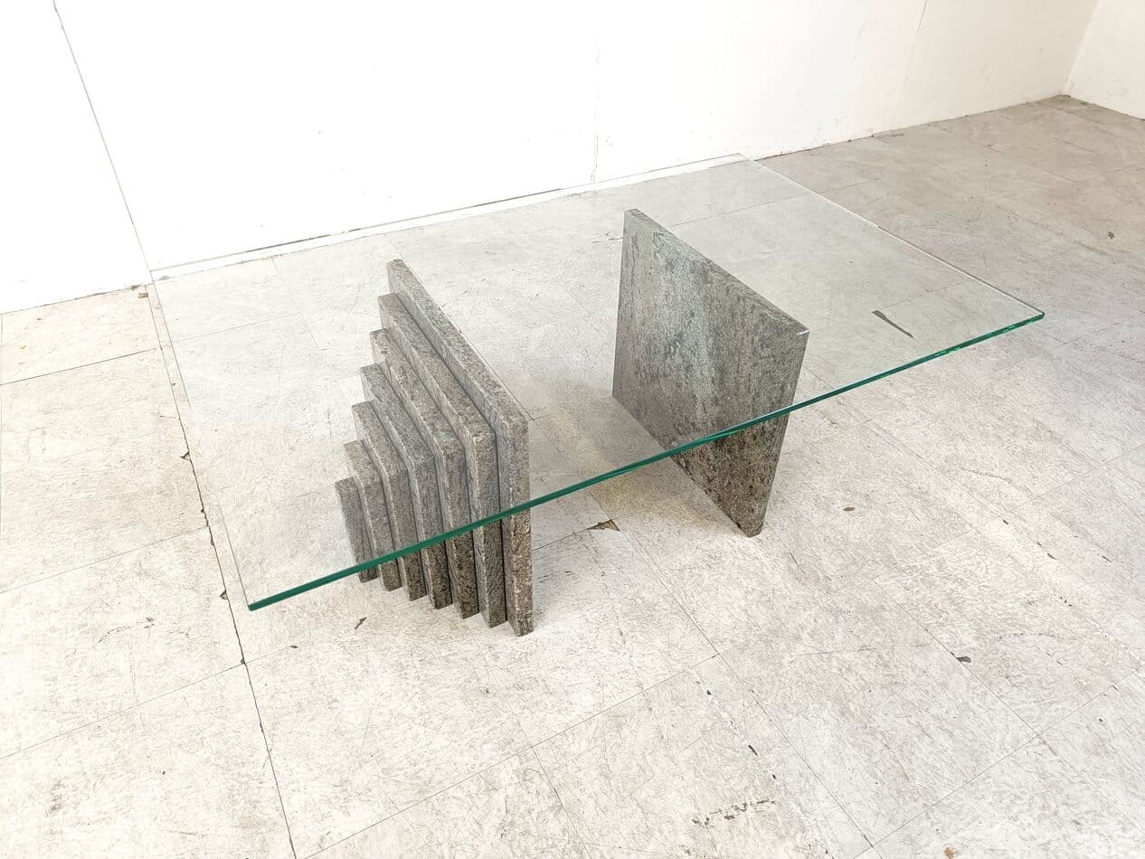 Coffee table, clear glass, grey granite, Italy, 1980s. - 269083
