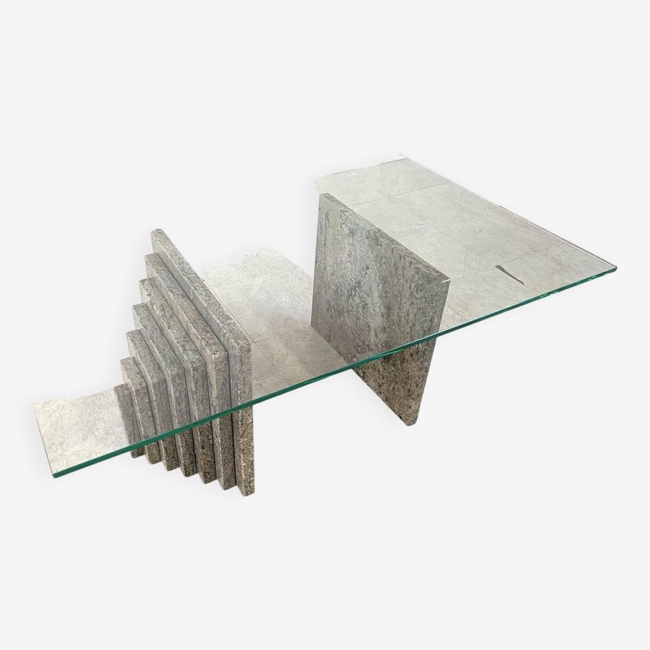 Coffee table, clear glass, grey granite, Italy, 1980s. - 269076
