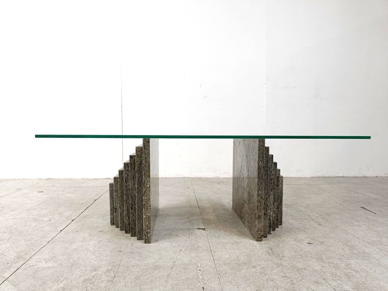 Coffee table, clear glass, grey granite, Italy, 1980s. - 269081