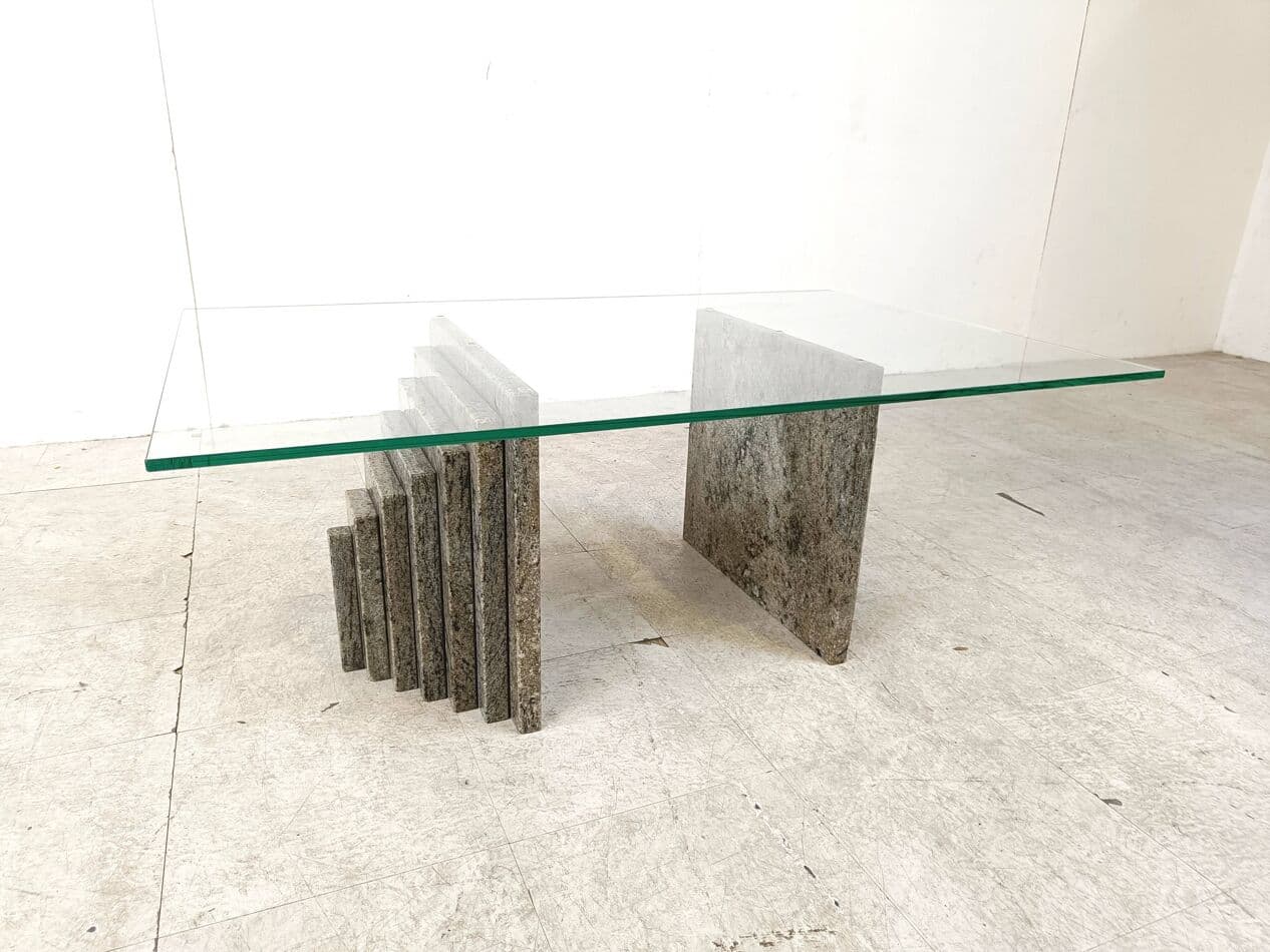 Coffee table, clear glass, grey granite, Italy, 1980s. - 269077