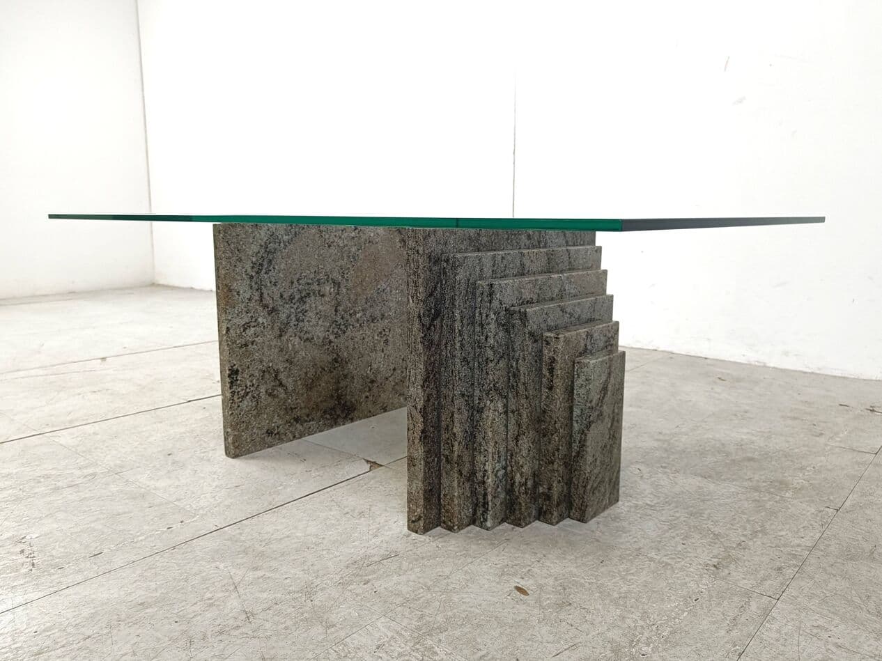 Coffee table, clear glass, grey granite, Italy, 1980s. - 269082