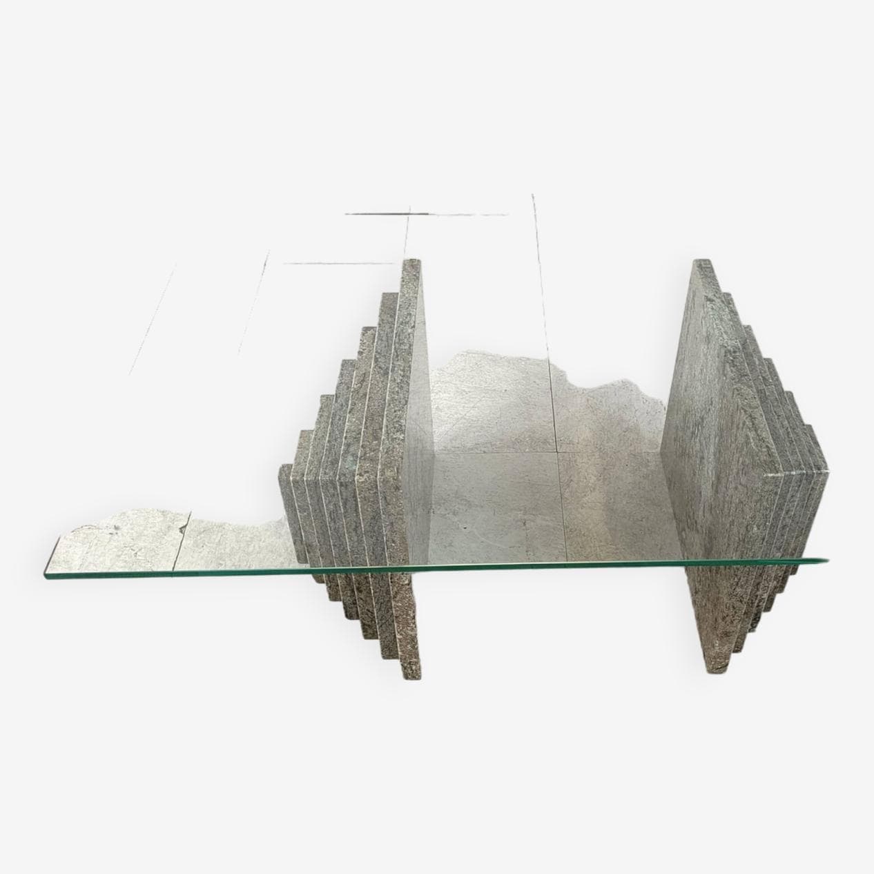 Coffee table, clear glass, grey granite, Italy, 1980s. - 269074