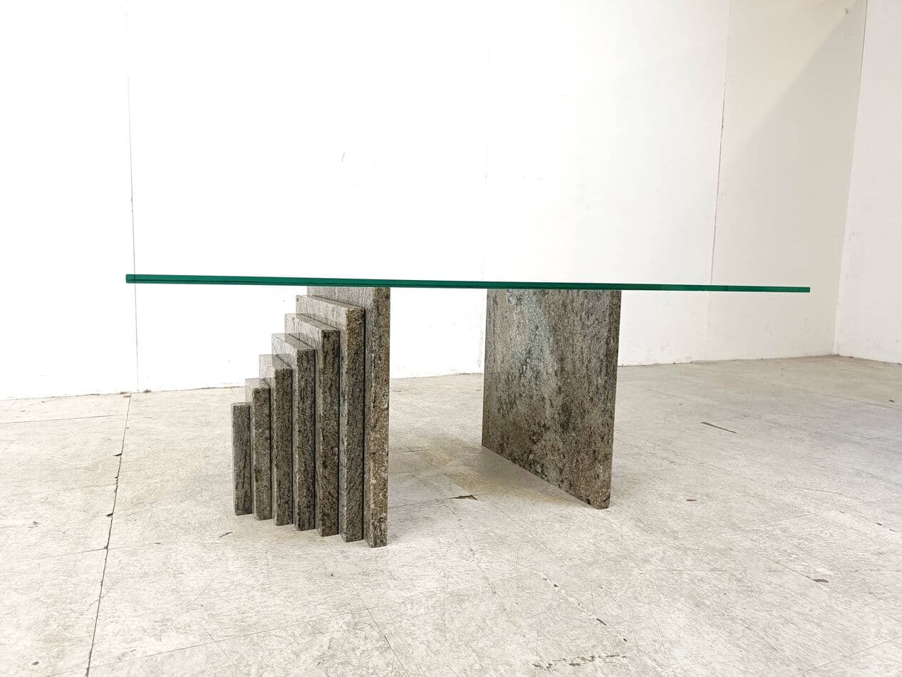 Coffee table, clear glass, grey granite, Italy, 1980s. - 269078
