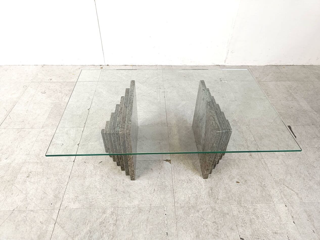 Coffee table, clear glass, grey granite, Italy, 1980s. - 269079