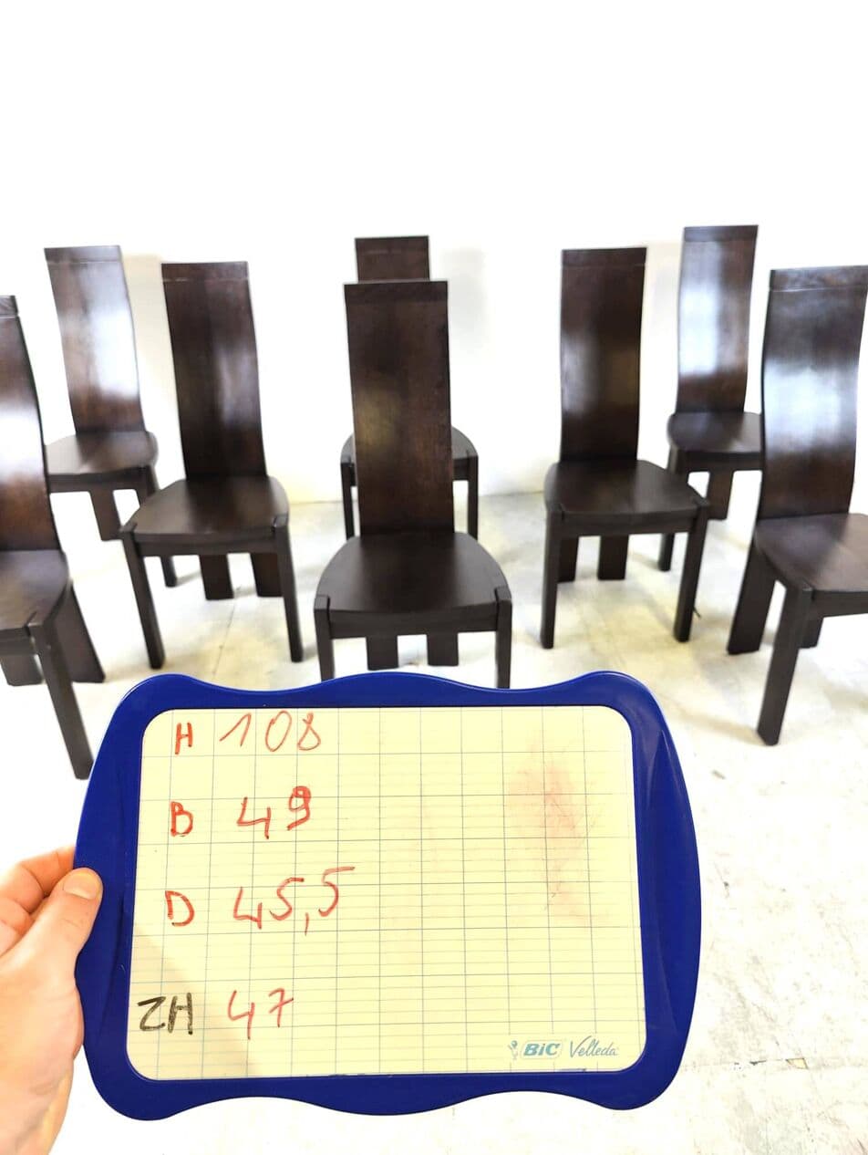 Set of eight dining chairs, brown wood, by R. van den Berghe, D. van den Berghe, Belgium, 1980s. - 269071