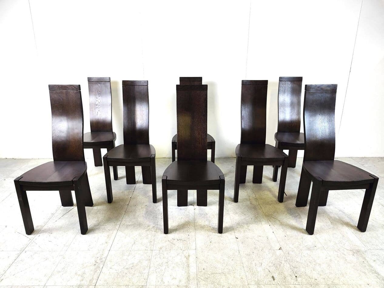 Set of eight dining chairs, brown wood, by R. van den Berghe, D. van den Berghe, Belgium, 1980s. - 269063