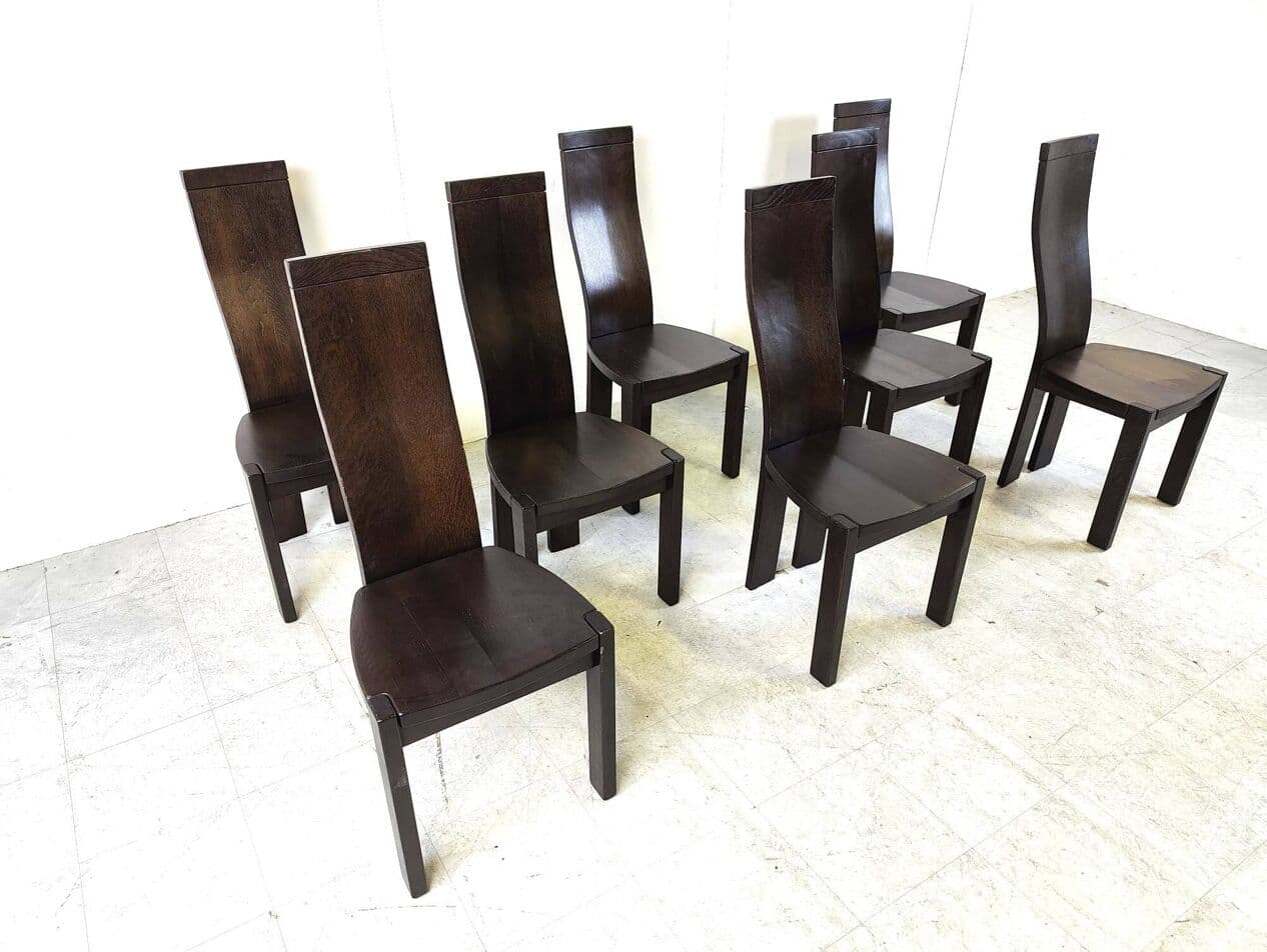 Set of eight dining chairs, brown wood, by R. van den Berghe, D. van den Berghe, Belgium, 1980s. - 269066