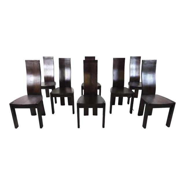 Set of eight dining chairs, brown wood, by R. van den Berghe, D. van den Berghe, Belgium, 1980s. - DIMENSION