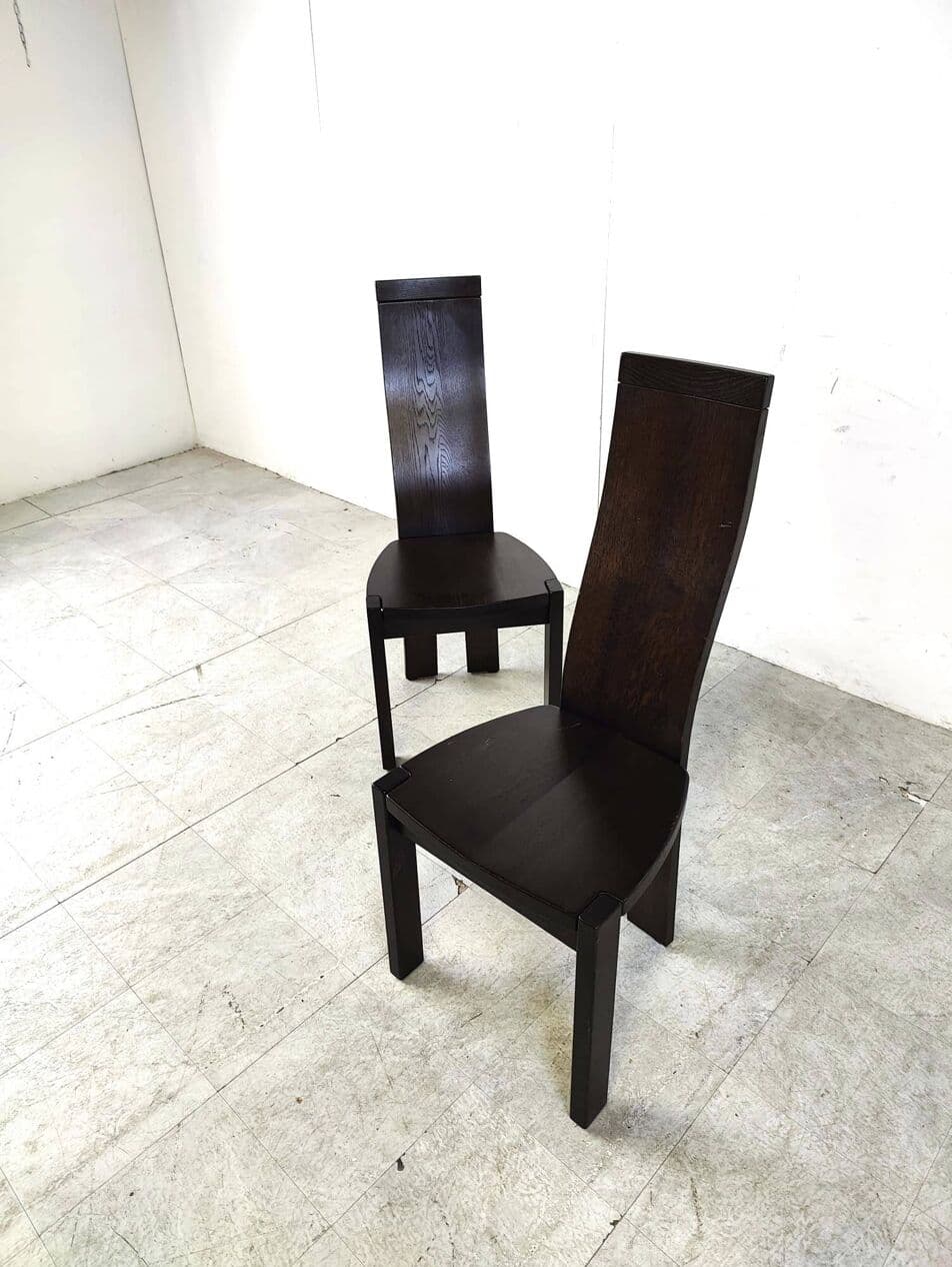Set of eight dining chairs, brown wood, by R. van den Berghe, D. van den Berghe, Belgium, 1980s. - 269069