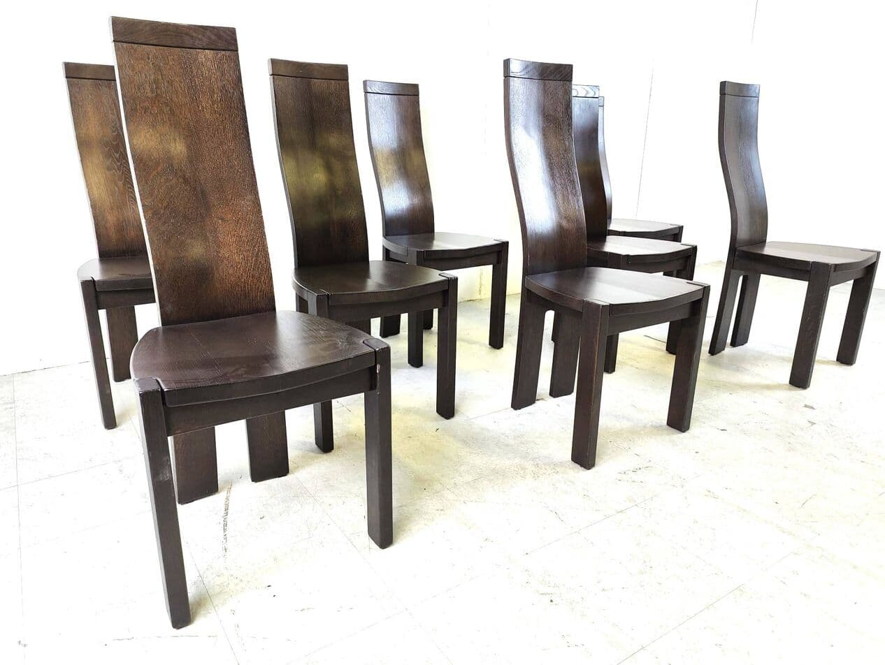 Set of eight dining chairs, brown wood, by R. van den Berghe, D. van den Berghe, Belgium, 1980s. - 269072