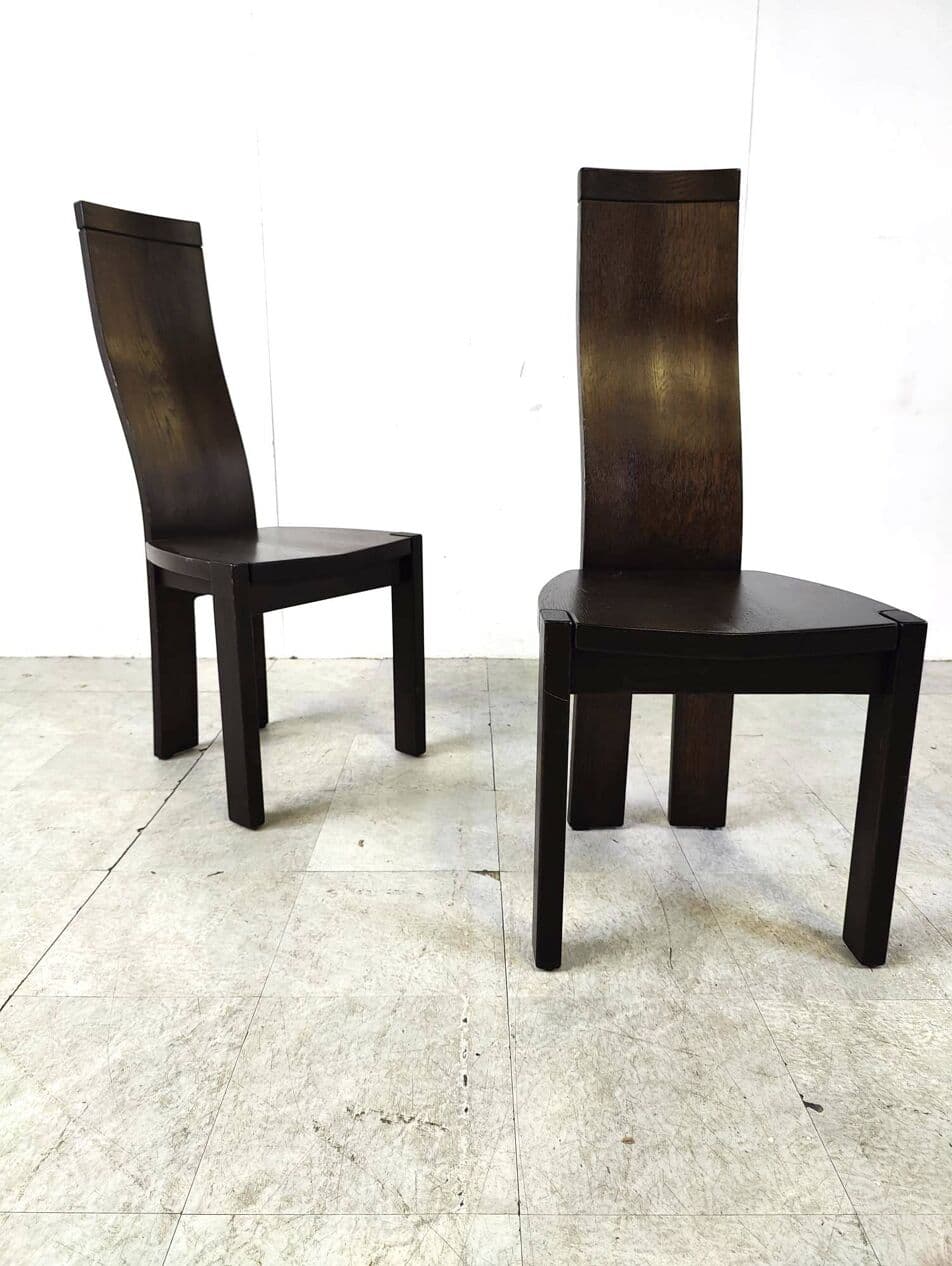 Set of eight dining chairs, brown wood, by R. van den Berghe, D. van den Berghe, Belgium, 1980s. - 269070