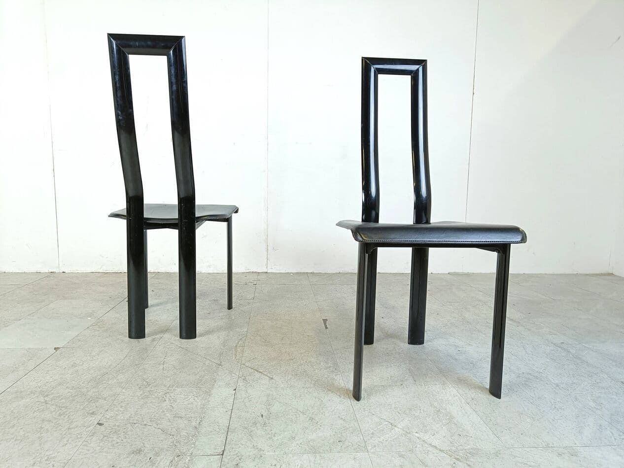 Set of six chairs Regia, black leather, by A. Mosca, Italy, 1980s. - 269028