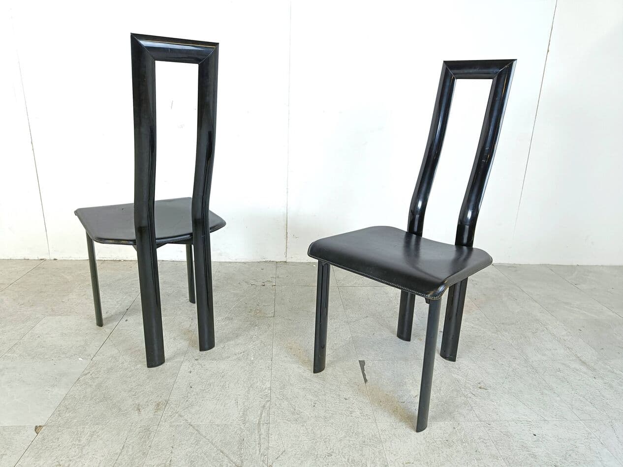 Set of six chairs Regia, black leather, by A. Mosca, Italy, 1980s. - 269026