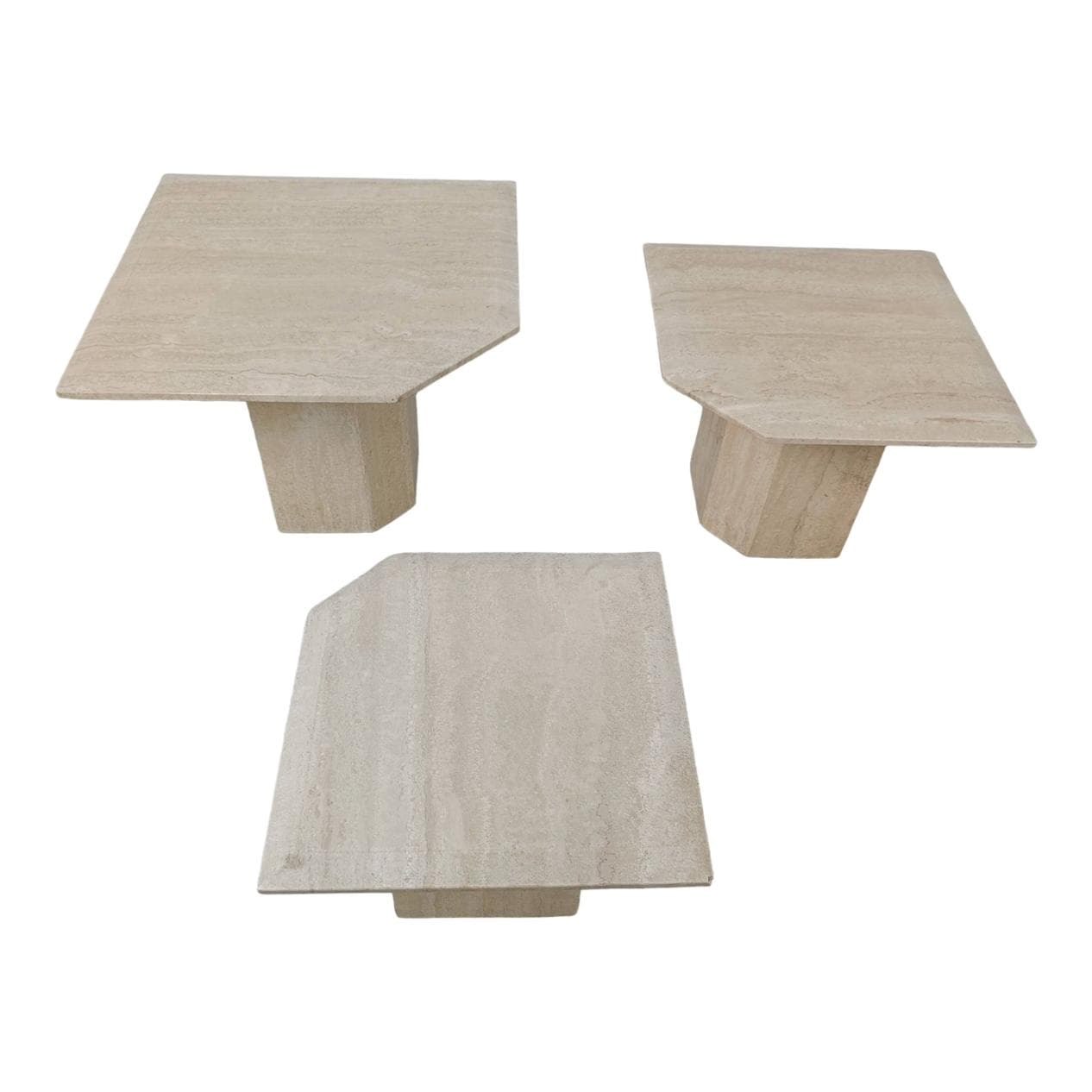 Zestaw trzech stolików typu nesting, beżowy, trawertyn, Włochy, lata 70.