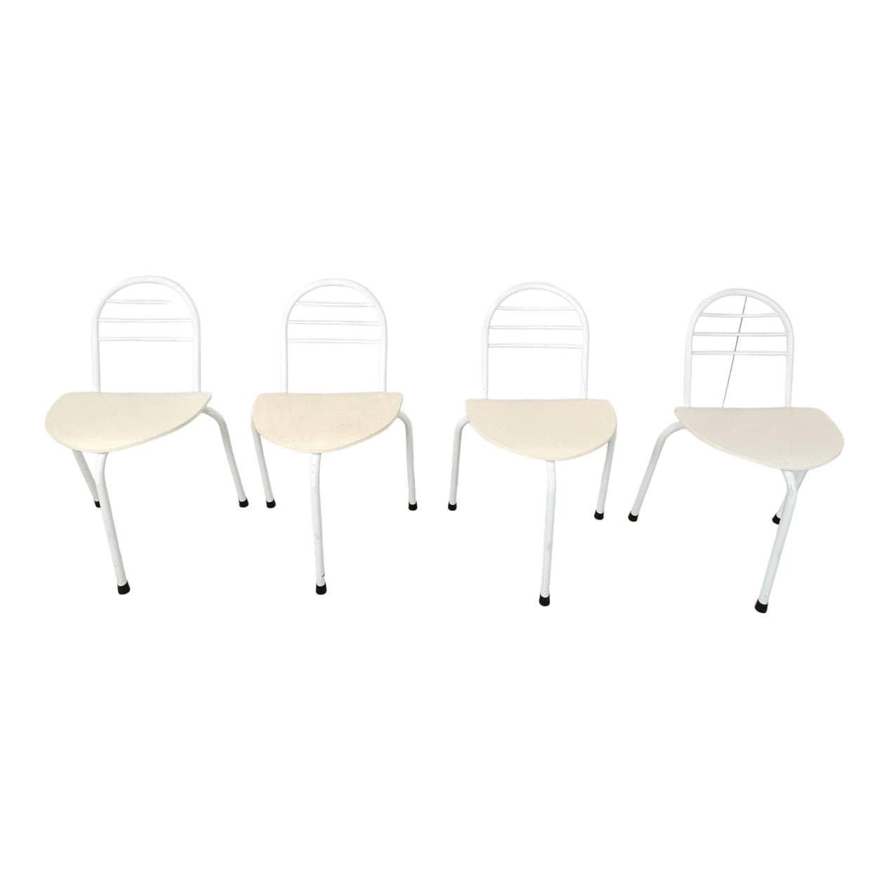 Set of four chairs Tripod, white, metal, wood, Belgium, 1980s.