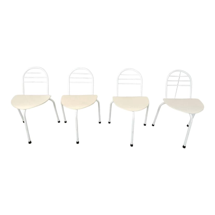 Set of four chairs Tripod, white, metal, wood, Belgium, 1980s.