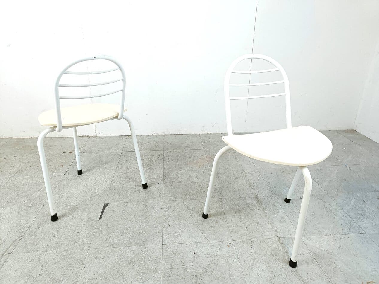Set of four chairs Tripod, white, metal, wood, Belgium, 1980s. - 268944