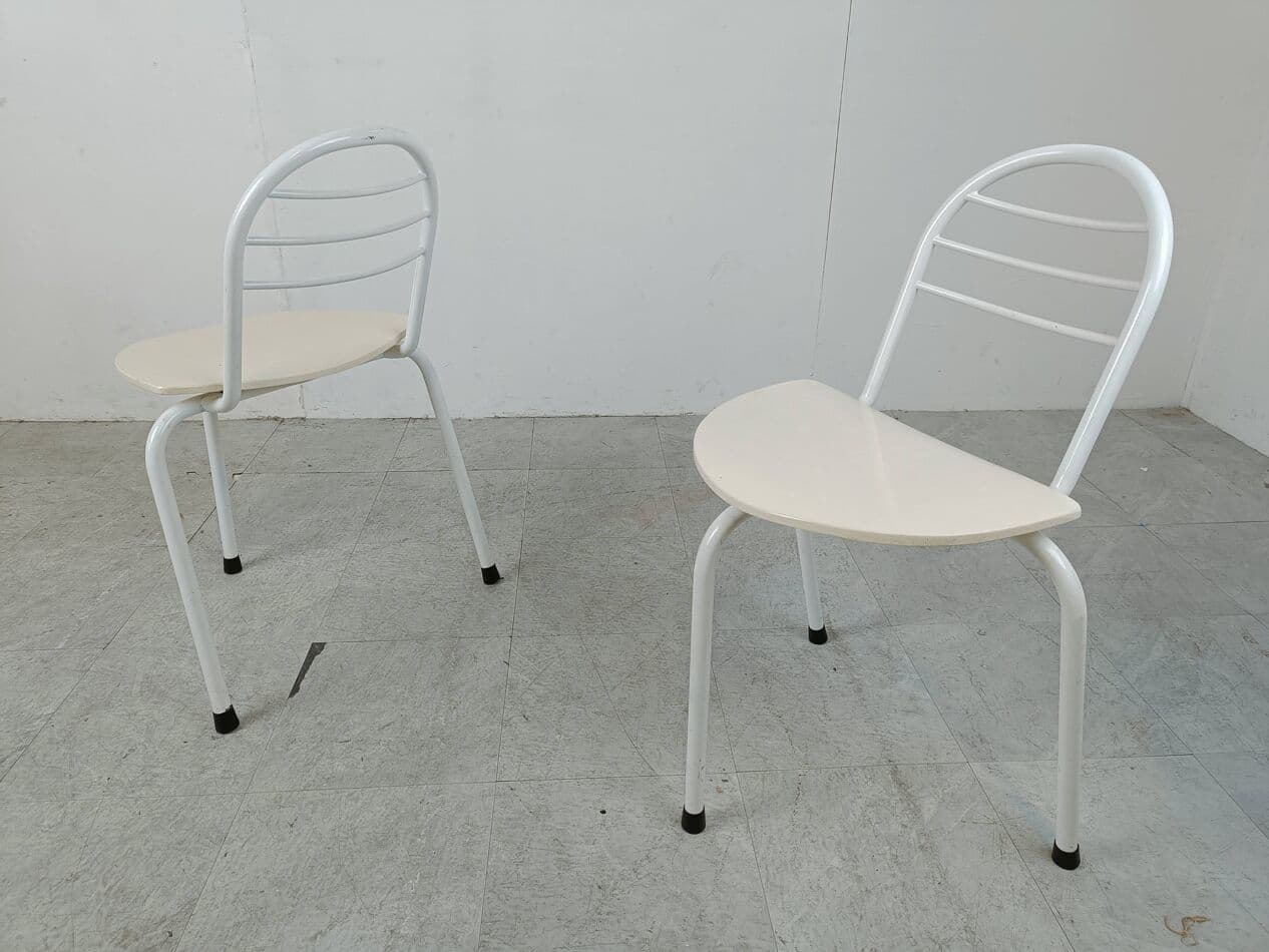 Set of four chairs Tripod, white, metal, wood, Belgium, 1980s. - 268945